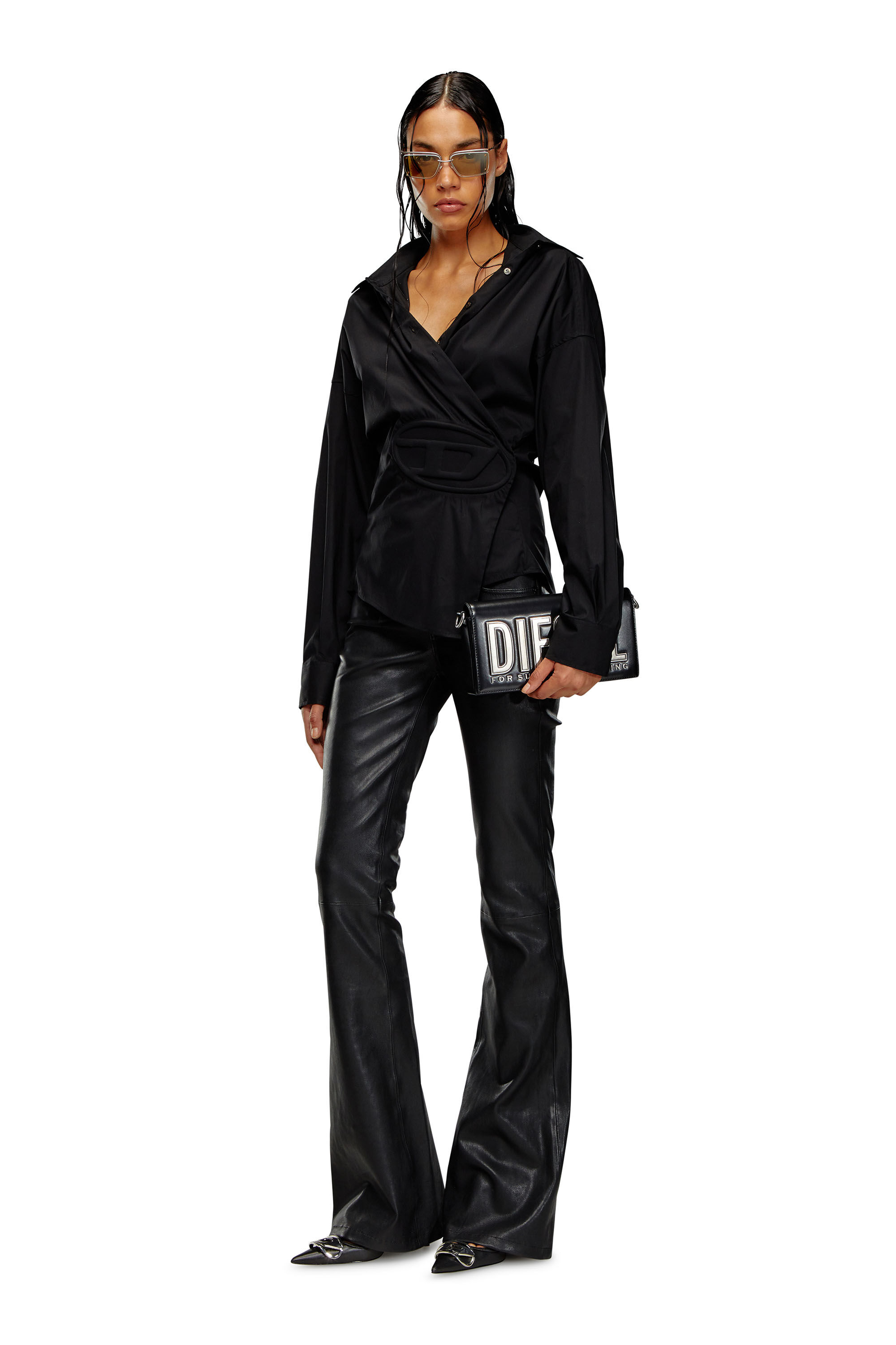 Diesel - C-SIZ-N1, Woman Wrap shirt with embossed logo in Black - Image 1