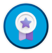 A star ribbon bagde icon in blue background