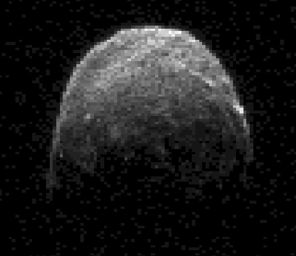 This radar image of asteroid 2005 YU55 was obtained NASA Deep Space Network antenna in Goldstone, Calif. on Nov. 7, 2011, when the space rock was at 3.6 lunar distances, which is about 860,000 miles, or 1.38 million kilometers, from Earth.