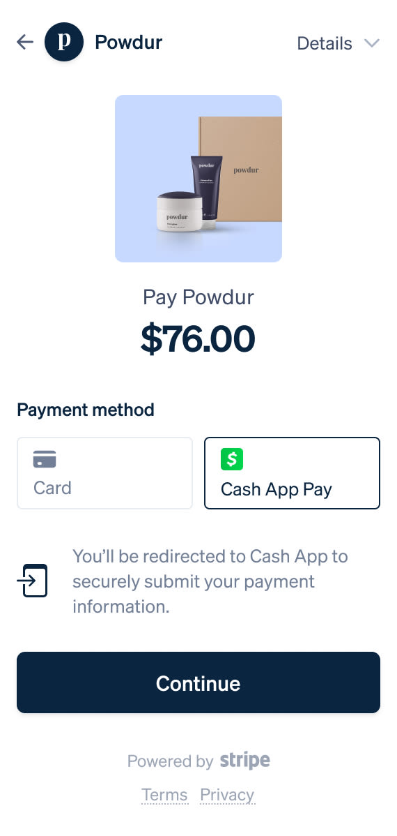 Cash App Pay phone payment screen