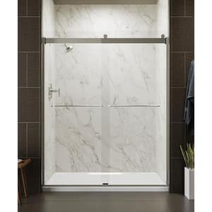 Levity 59.6 in. W x 74 in. H Sliding Frameless Shower Door in Nickel with Clear