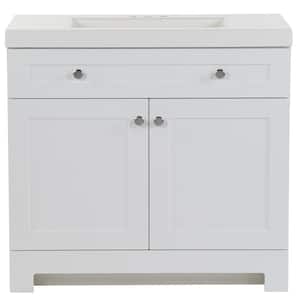 Everdean 37 in. W x 19 in. D x 34 in. H Single Sink Freestanding Bath Vanity in White with White Cultured Marble Top