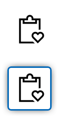 Symbol, das ein Klemmbrett mit einem Herzen zeigt und für die Patientenversorgung steht
