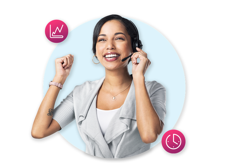 call center agent smiles after providing great customer satisfaction