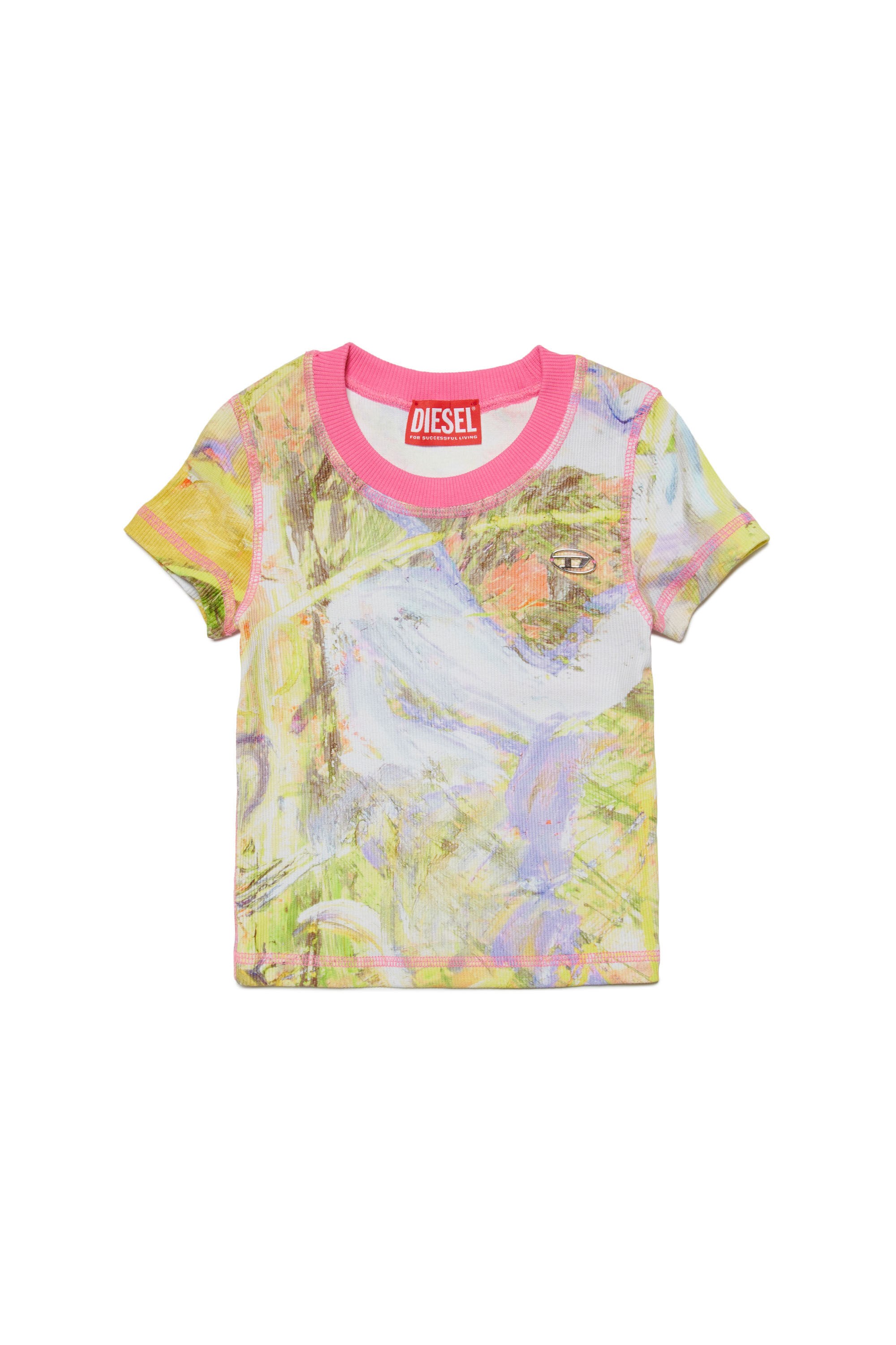 Diesel - TISKI, Woman Ribbed T-shirt with abstract print in Yellow - Image 1