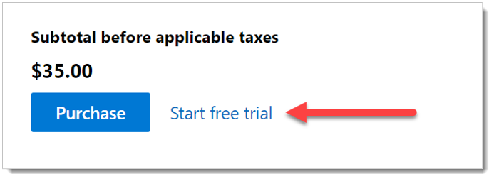 Screenshot of the Start free trial button in the Microsoft Defender portal.