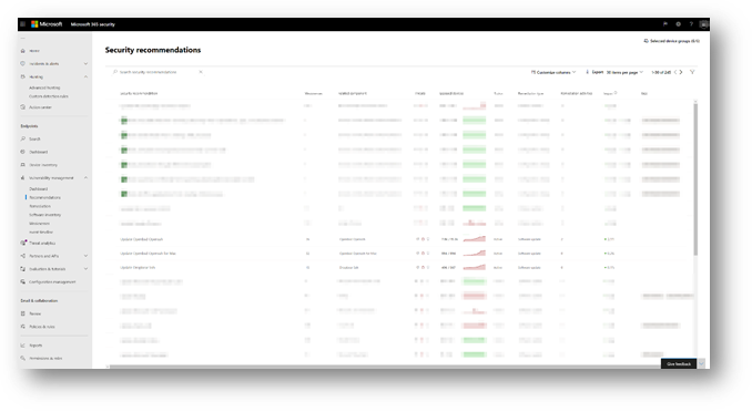 The security recommendations dashboard