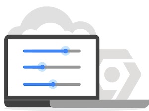 Ilustrasi monitor yang menampilkan grafik garis, dengan siluet awan dan ikon alat developer di belakangnya