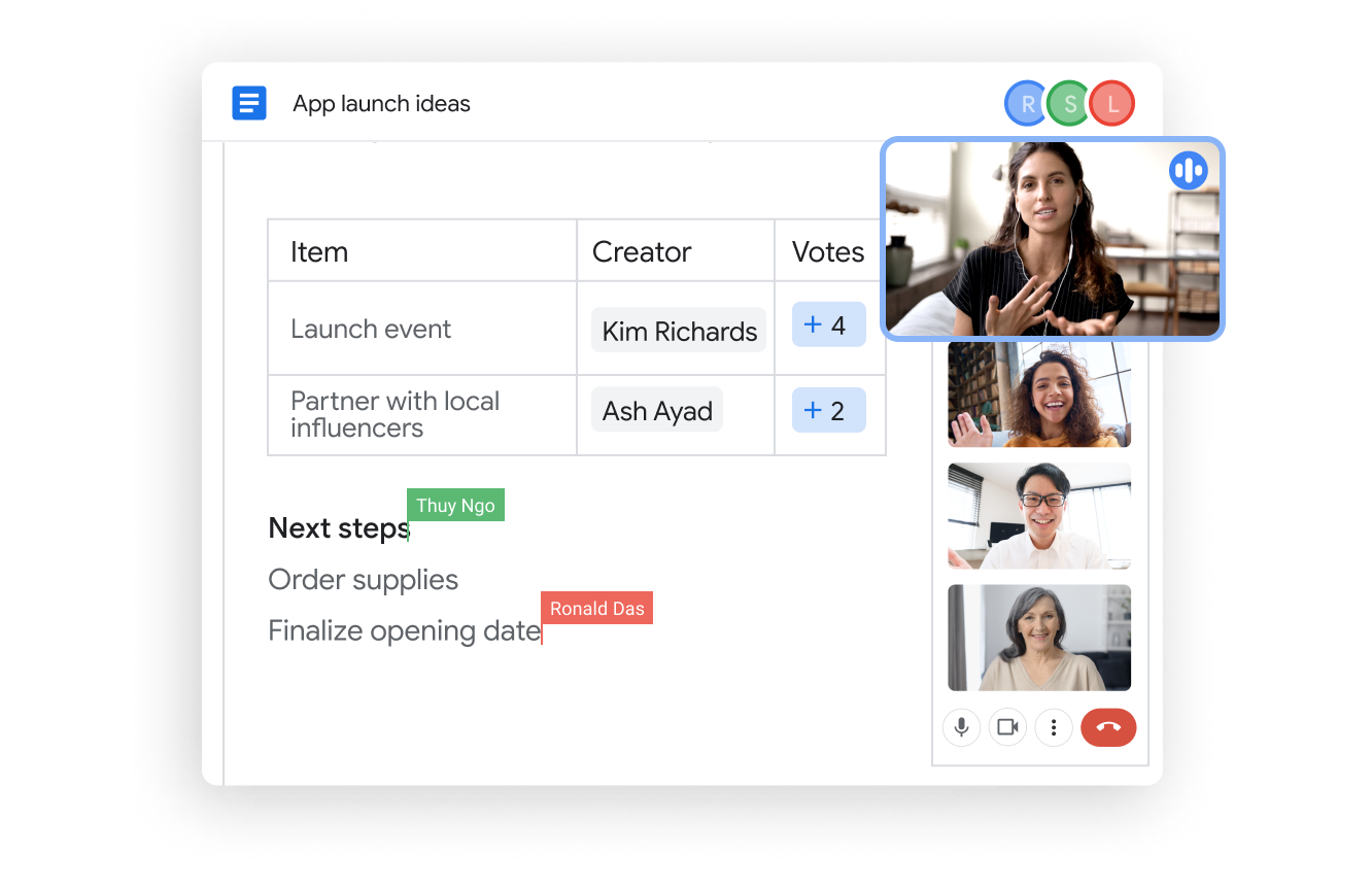Le interfacce utente di Documenti e di Meet aiutano un team a essere più produttivo in Google Workspace