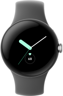 A smart watch displaying the time and the user’s heart rate.