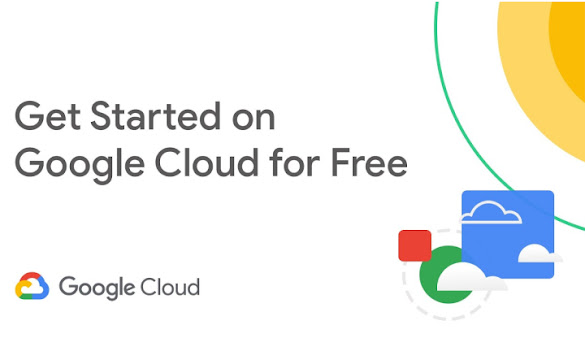 「Google Cloud を無料で使ってみる」と黒いテキストで書かれたプロモーション スライド