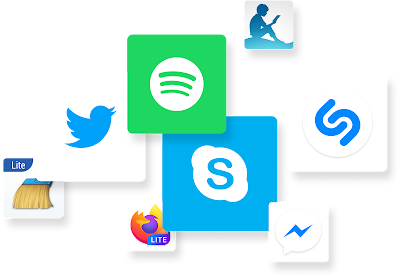 Twitter और Spotify सहित कई ऐप्लिकेशन आइकॉन.