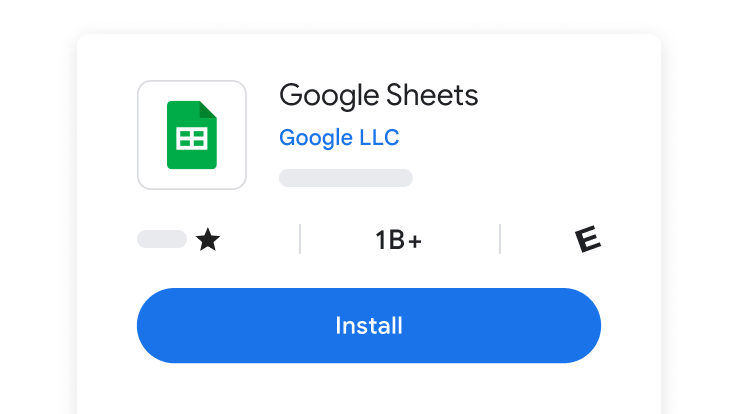 Экран установки приложения "Google Таблицы"