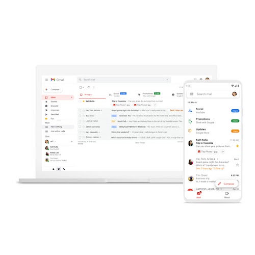 A laptop and phone featuring Gmail