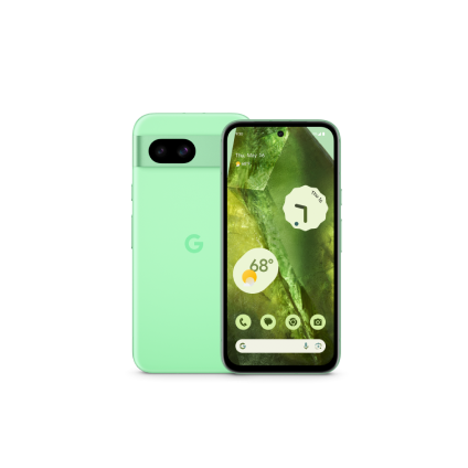 The front and back of Pixel 8a in Aloe.