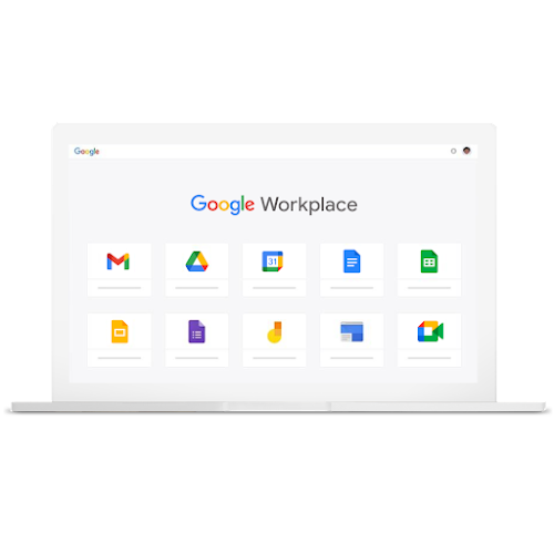 筆記型電腦螢幕上顯示屬於 Google Workspace 旗下的各項 Google 產品