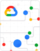 grafik latar belakang putih dengan logo google cloud serta garis abu-abu dan titik biru, hijau, merah, kuning