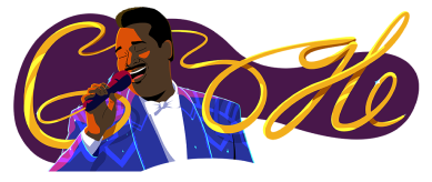 Purple and gold illustration of Luther Vandross, singing into a microphone.