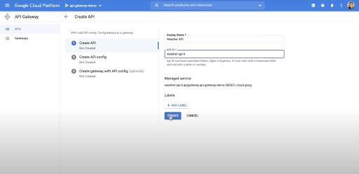 Captura de pantalla del video de demostración de API Gateway de Google Cloud