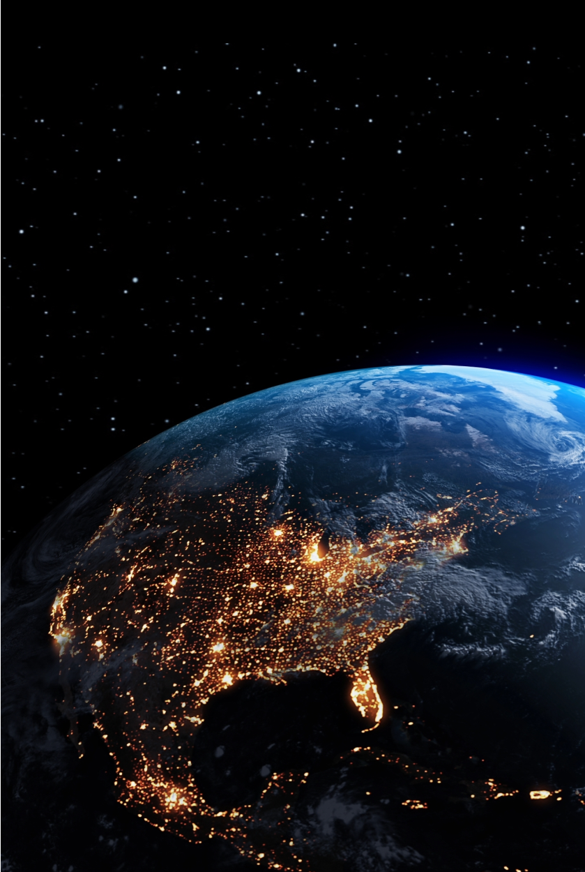 Foto de la Tierra tomada de noche y enfocada en EE.UU.