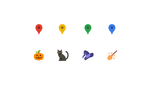 Google pins customized into Halloween-themed markers
