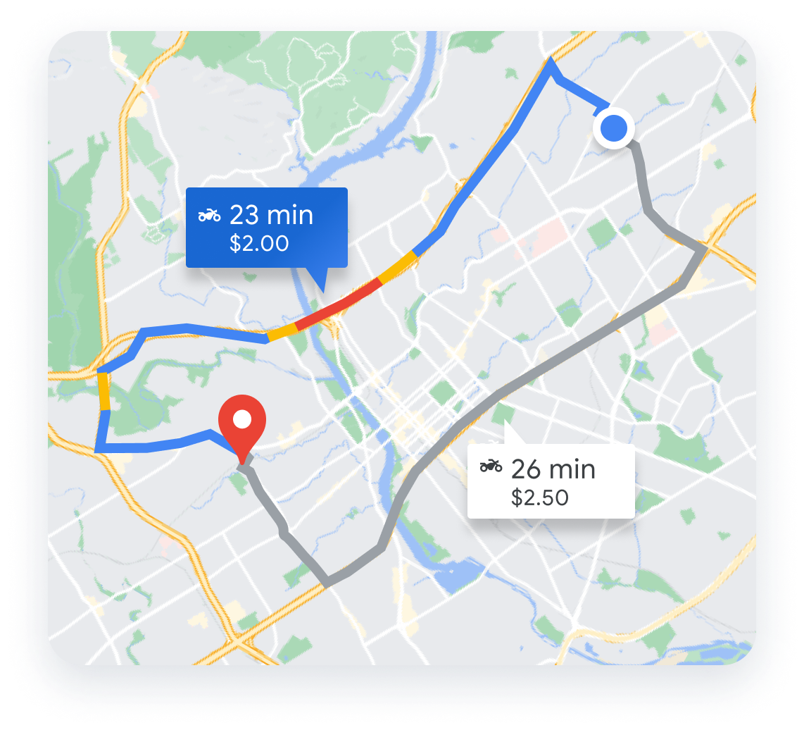 Mapa de duas rotas para o mesmo destino