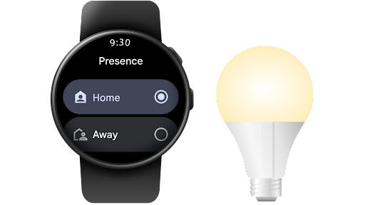 Używanie Google Home na smartwatchu z Androidem w celu zmiany stanu W domu na Poza domem.