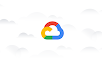 구름 배경 사이에 떠 있는 Google Cloud 로고