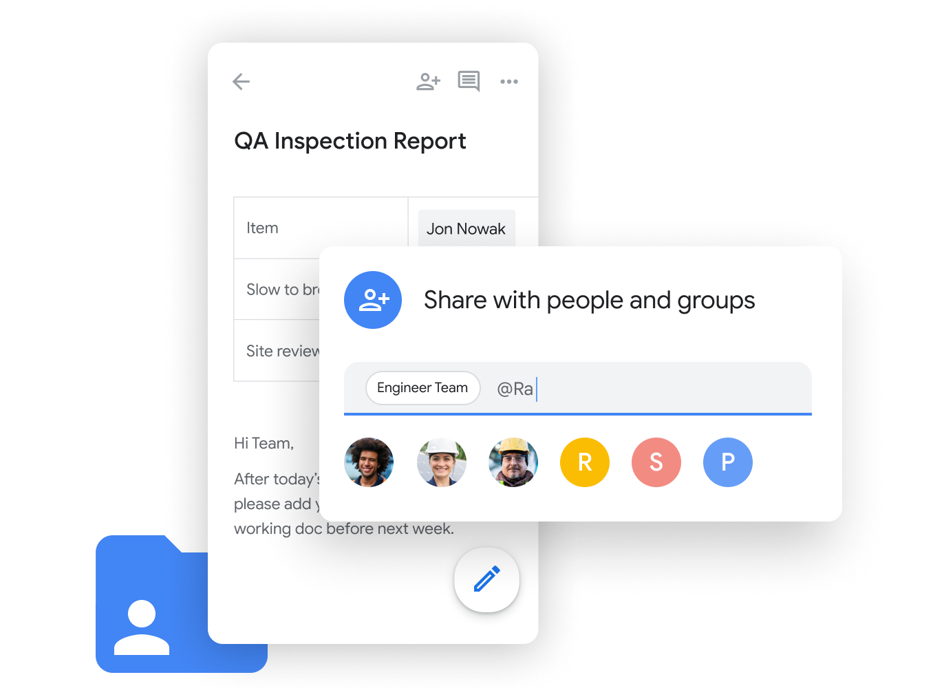 Workspace görseli: Google Chat kullanan ekip üyeleri Google E-Tablolar dosyalarını sorunsuz şekilde paylaşıp düzenliyor