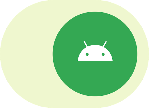 전환 UI 안에 Android 로고가 배치되어 있습니다.