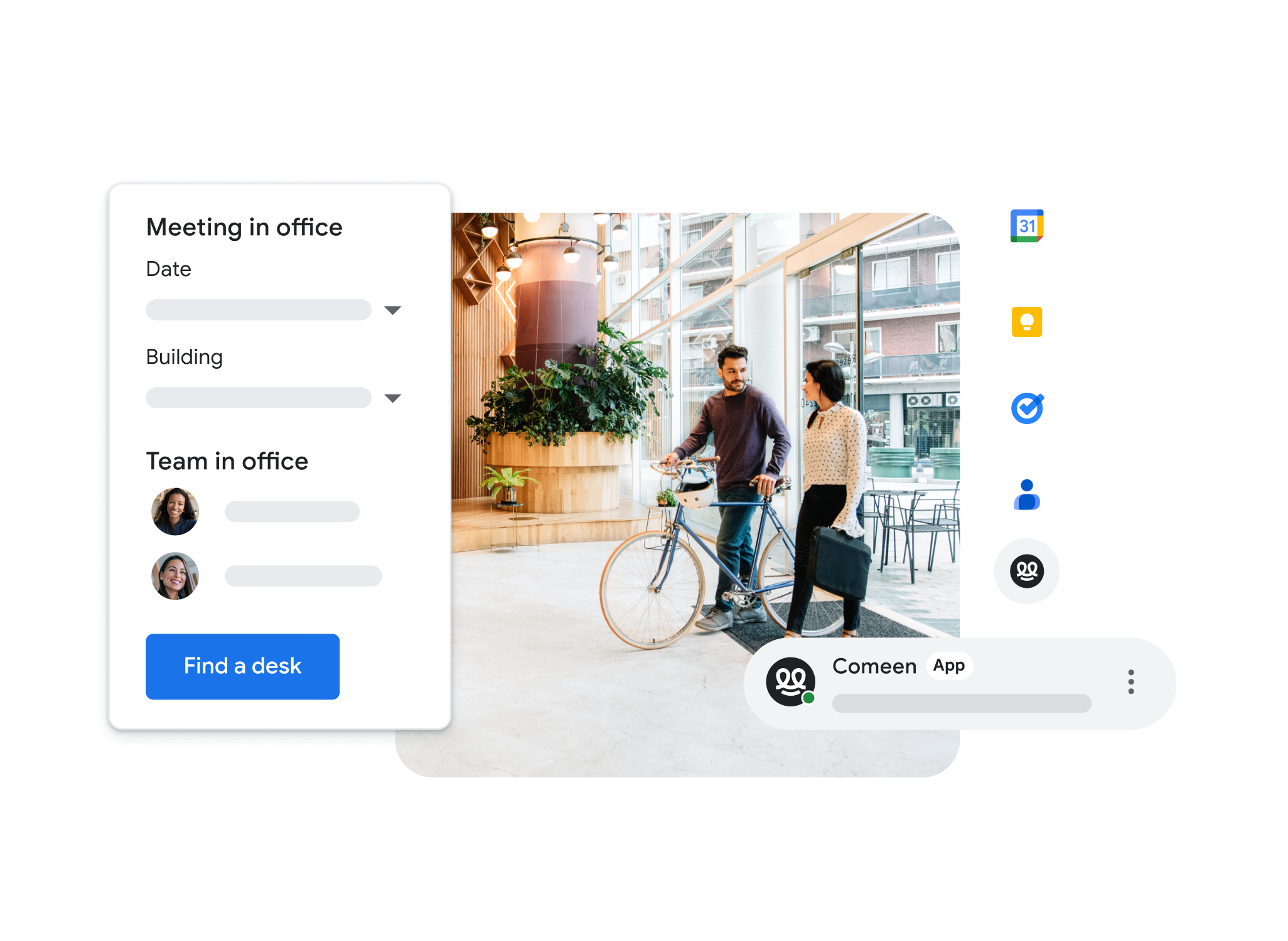 Utilizador a usar a integração do Google Meet para aceder a reuniões de outras apps
