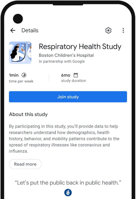 Google Health का यूज़र इंटरफ़ेस (यूआई) - सांस की बीमारियों से जुड़ी स्टडी