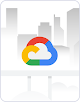 Google Cloud-Logo über einer Stadtlandschaft