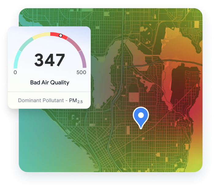 Mapa de la calidad del aire con mediciones y medidor
