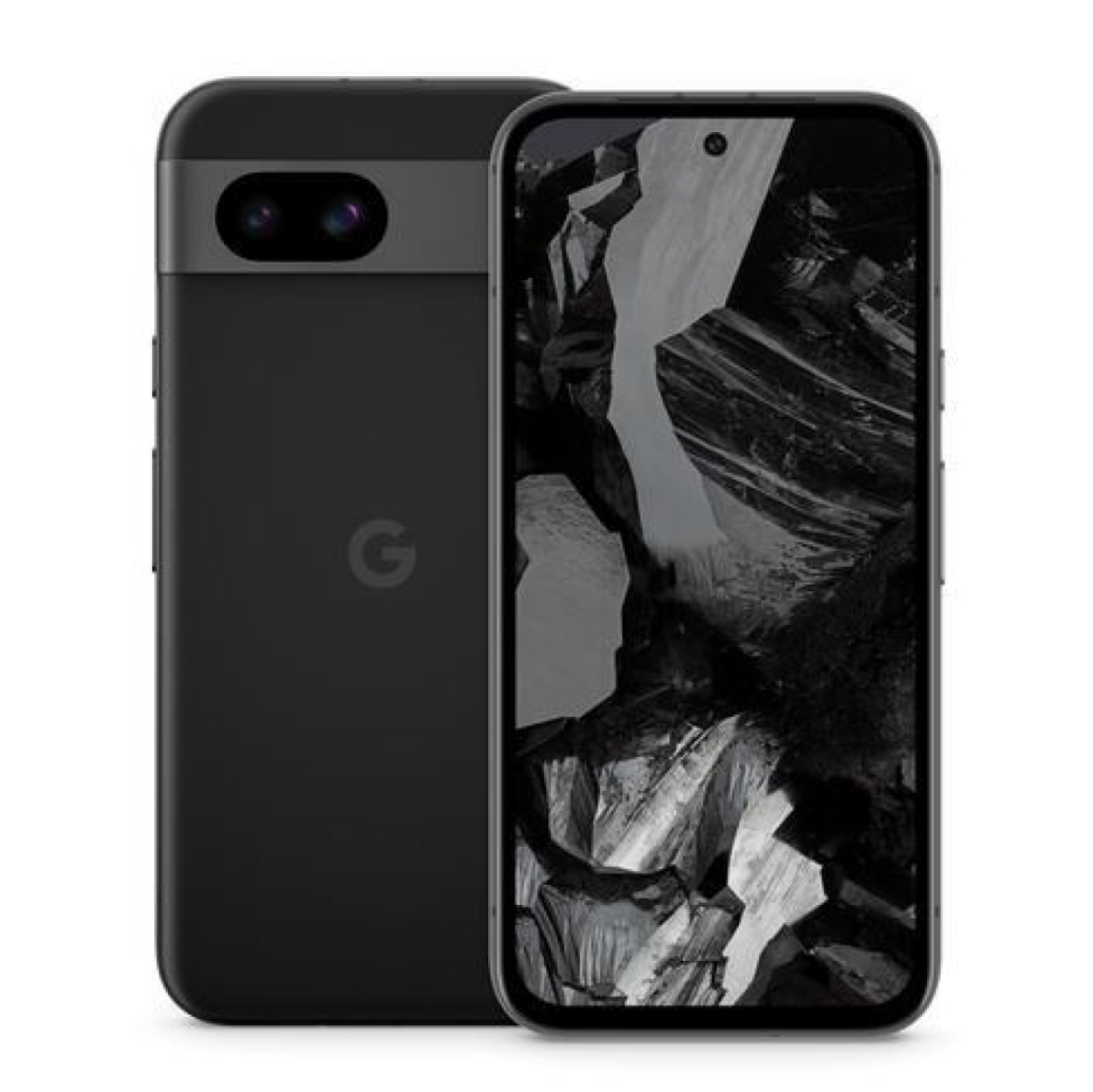 The front and back of a Google Pixel 8a phone.