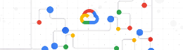 Logotipo do Google Cloud com desenhos circulares ao redor nas cores azul, amarela, verde e vermelho do Google