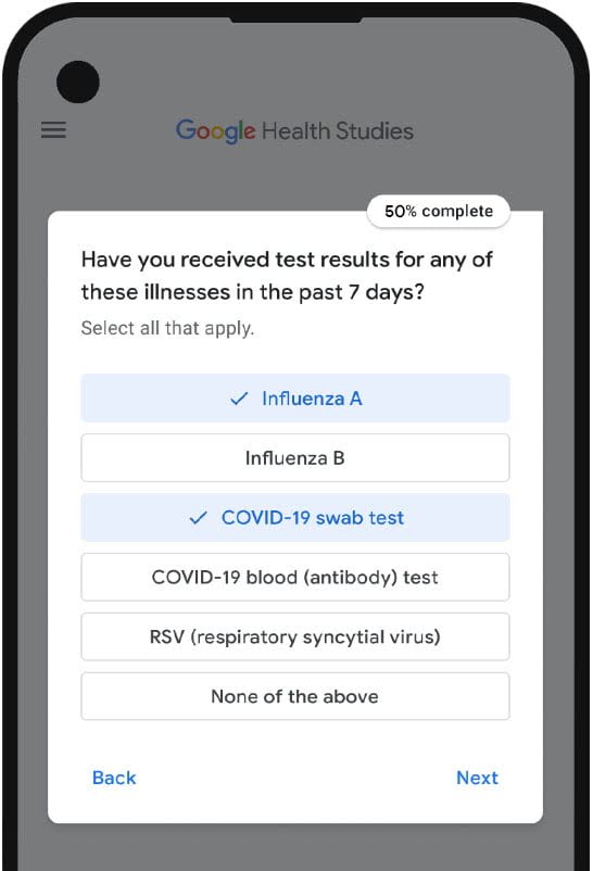 Google Health UI - Weekly survey