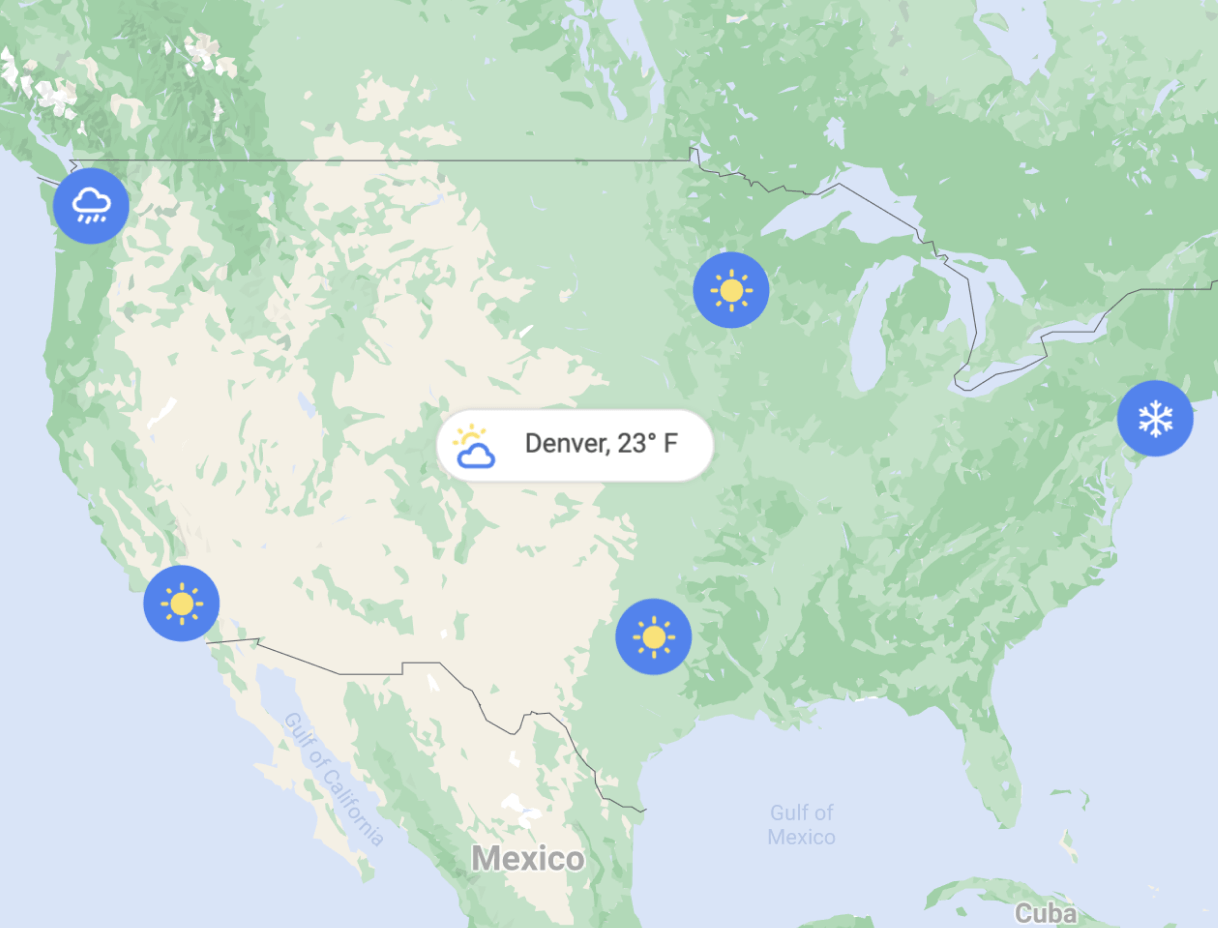 Карта США с маркерами местоположения