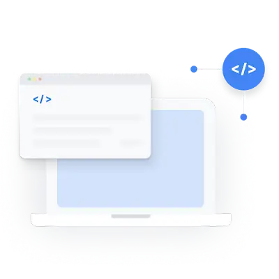 Ilustração de um laptop com ícones de código de API ao redor.