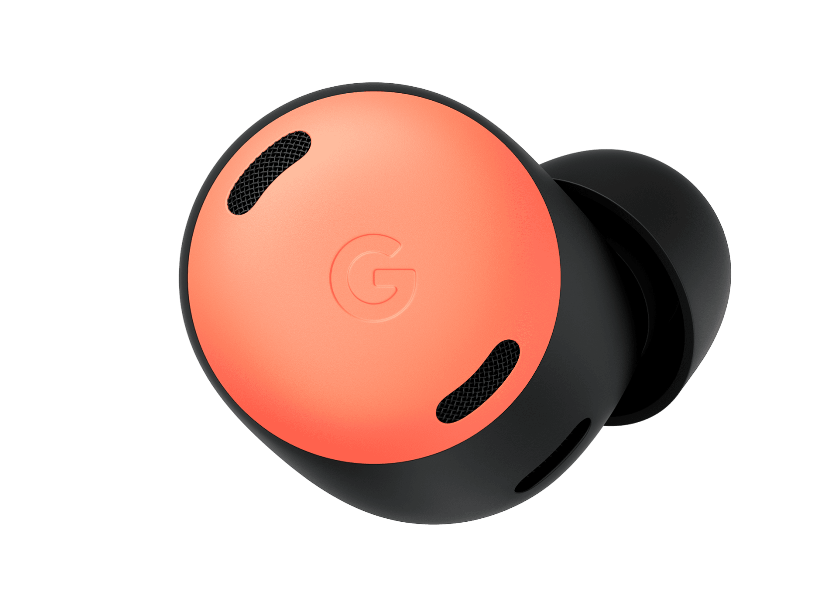 Front-view of a Pixel Buds Pro earbud in Coral