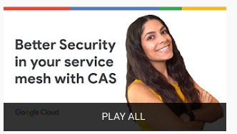 螢幕上有一名女性，旁邊的標題為「使用憑證授權單位服務，改善服務網格的安全性」