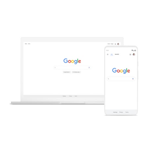 Una computadora portátil y un teléfono usan la Búsqueda de Google