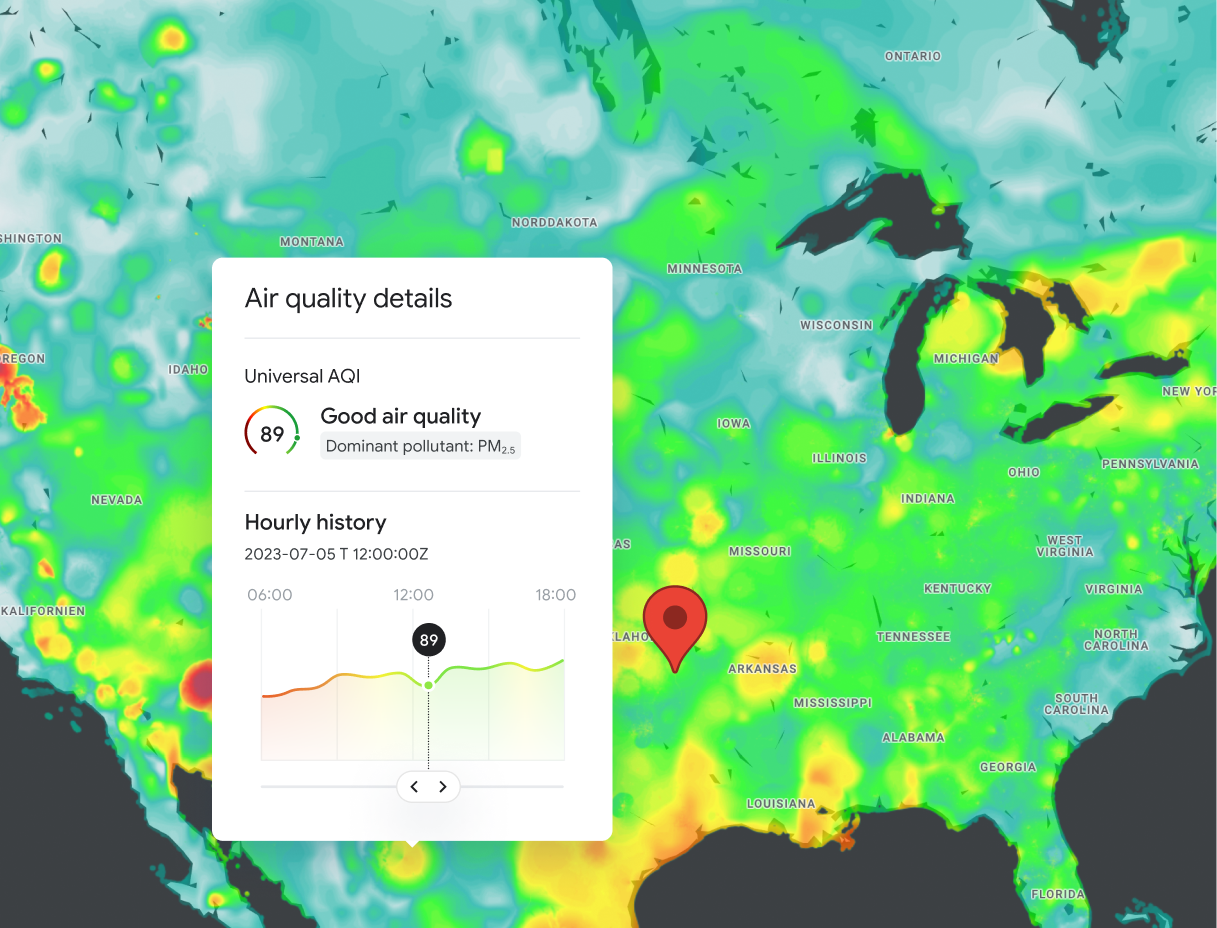 Mapa de qualidade do ar dos EUA