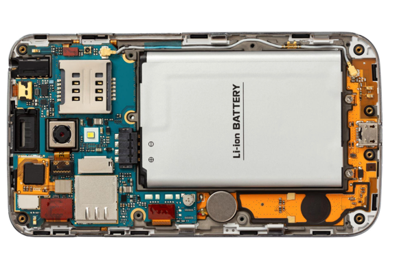 Placa de circuito impreso de un teléfono celular con muchos componentes