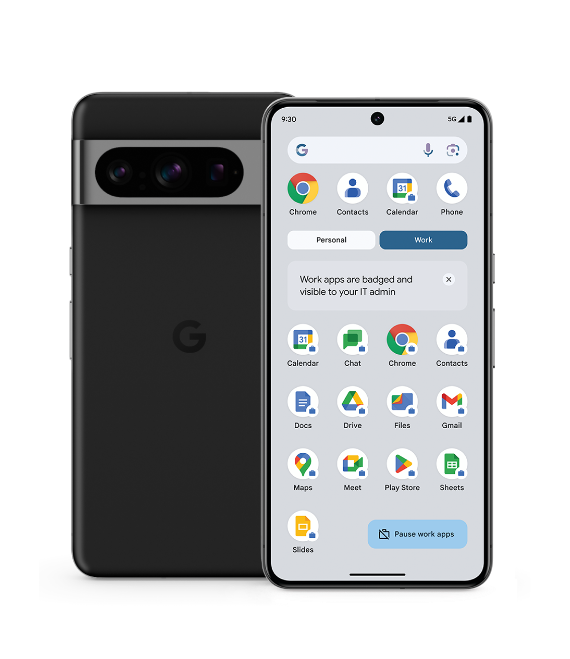 The front and back of a Google Pixel 8 Pro phone