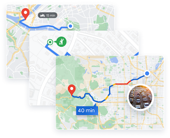 Três mapas mostrando recursos do Routes