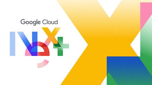 El logotipo de Google Cloud Next junto a coloridas porciones abstractas de la palabra ""Next"".