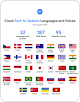 Immagine delle lingue e delle voci di Cloud Text-to-Speech sopra alcune righe con circa 25 bandiere di tutto il mondo