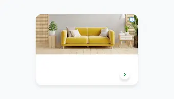 Iklan Discovery untuk toko furnitur dengan sofa kuning.