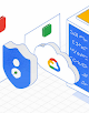 Logo von Google Cloud mit blauem Sicherheitslogo vorn